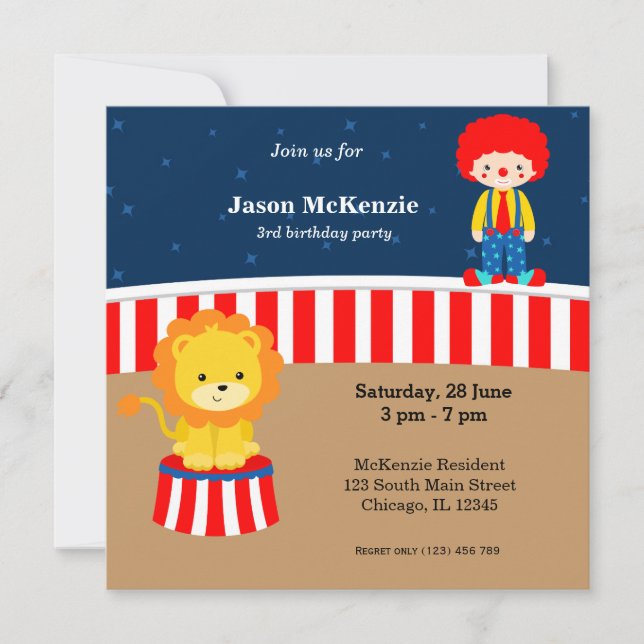 Convite Festa de aniversário de circo (Frente)