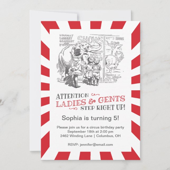 Convite Festa de aniversário de Circus Vintage (Frente)