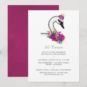 Convite Festa de Aniversário de Cisne Floral em Aquarela p