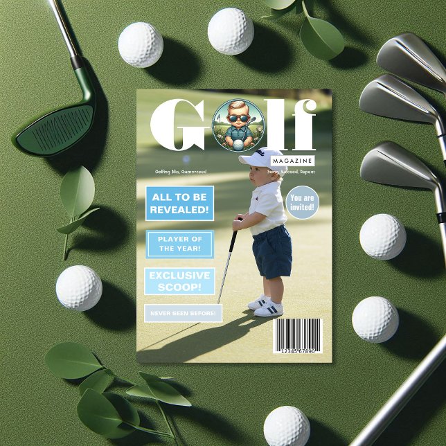 Convite Festa de aniversário de Cobrir Fotografia do Golf  (Golf Magazine Cover Photo Boy Birthday Party Invitation)