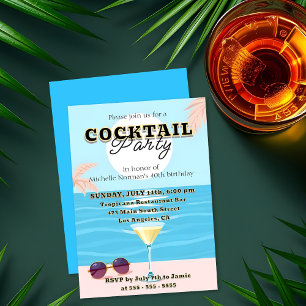Convite Festa de Aniversário de Cocktail na Praia Tropical