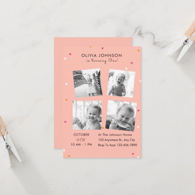 Convite Festa de aniversário de Colagem de Fotos Elegante (Frente/Verso In Situ)