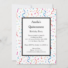 Convite Festa de aniversário de confete branco Quinceanera