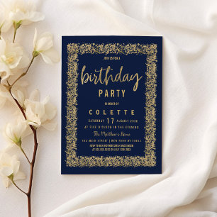 Convite Festa de aniversário de confete ouro azul simples 