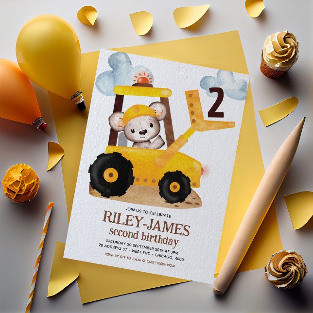 Convite Festa de aniversário de construção (Get ready to dig in and celebrate with our 'Under Construction' Birthday Invitation!)