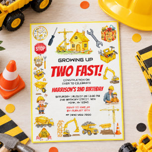 Convite Festa de Aniversário de Construção aquarela 2 anos