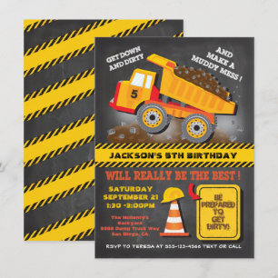 Convite Festa de aniversário De Construção De Caminhão