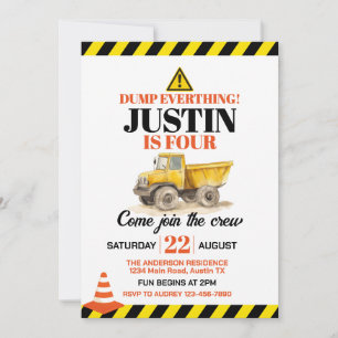 Convite Festa de Aniversário de Construção Fofa para Qualq