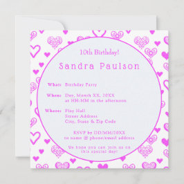 Convite Festa de aniversário de Corações Rosa Decorativo E