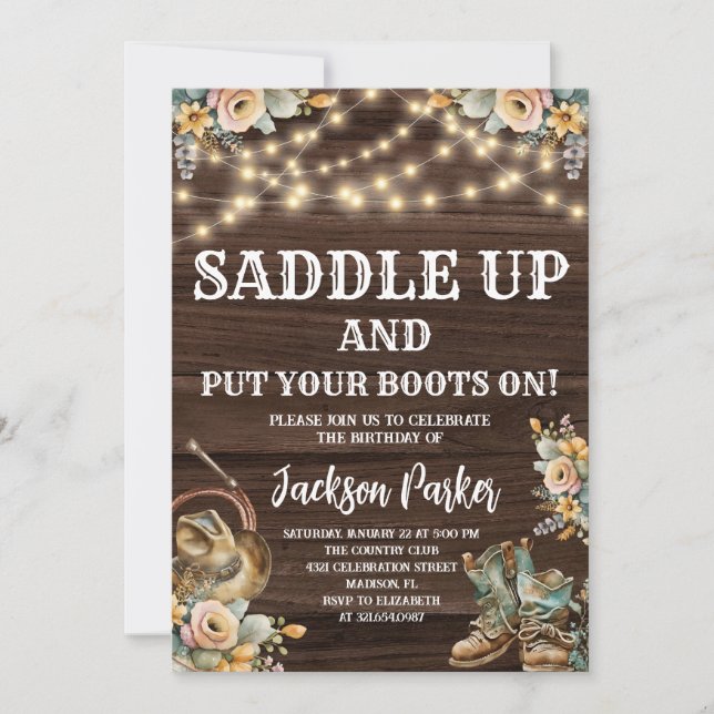 Convite Festa de aniversário de cowboy de aniversário ocid (Frente)