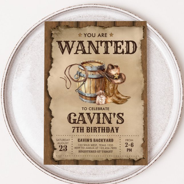 Convite Festa de aniversário de cowboy ocidental (Wanted Cowboy Country Western Birthday Party Invitation)