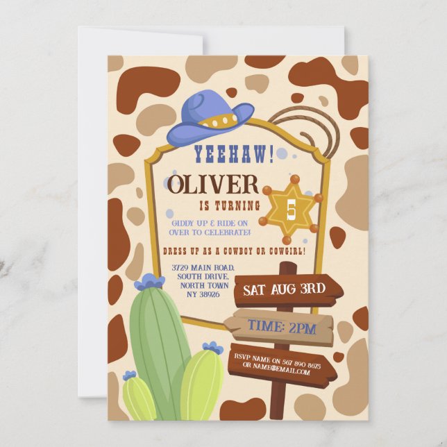 Convite Festa de aniversário de cowboy Western Blue Boys (Frente)