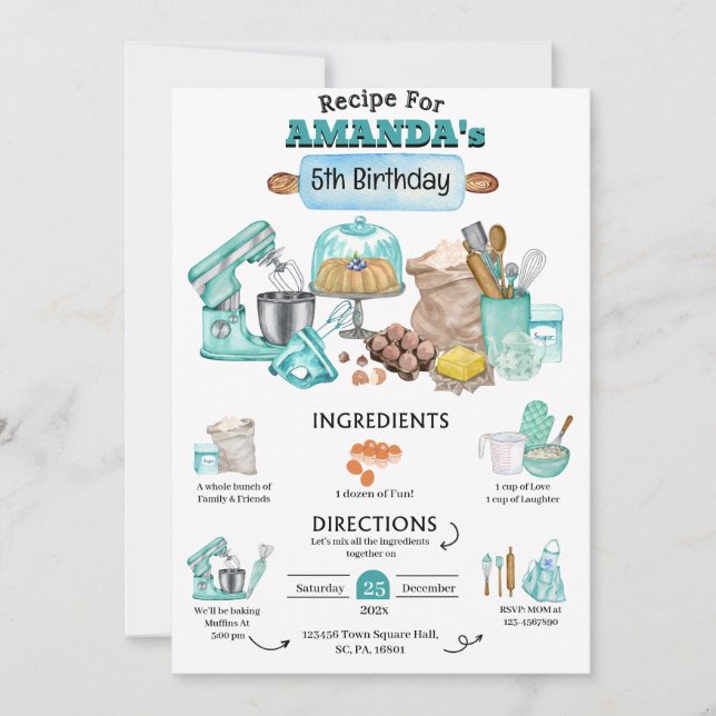 Convite Festa de aniversário de Cozinhar de Festa de anive (Frente)