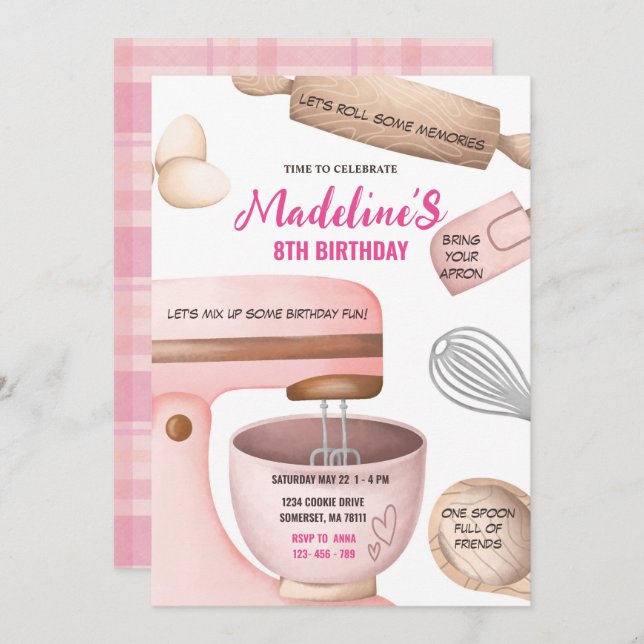 Convite Festa de aniversário de Cozinhar de Festa de anive (Frente/Verso)