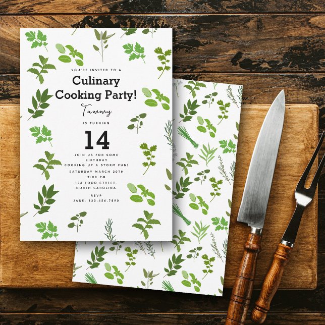 Convite Festa de aniversário de Cozinhar Plantas Culinária (Cooking Culinary Garden Herbs Cook Birthday Party Invitation)