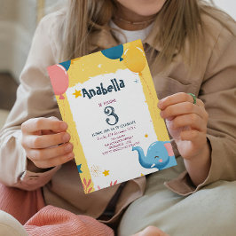 Convite Festa de Aniversário de criança Amarelo de Balões 