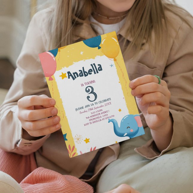 Convite Festa de Aniversário de criança Amarelo de Balões  (Criador carregado)