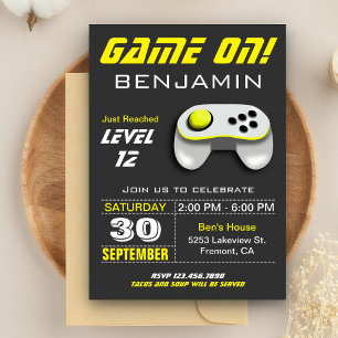 Convite Festa de Aniversário de criança Amarelo para Jogo