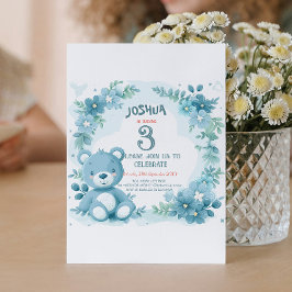 Convite Festa de Aniversário de criança Azul do Urso de Te