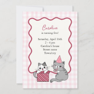 Convite Festa de Aniversário de Criança com Gatinho Rosa F