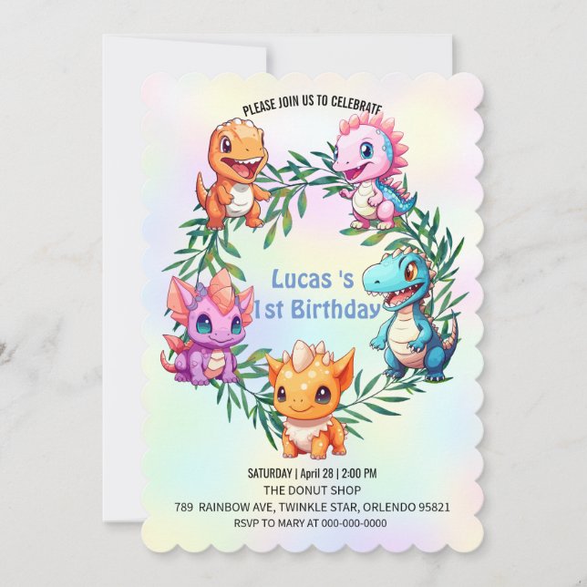 Convite Festa de aniversário de criança da selva de dinoss (Frente)