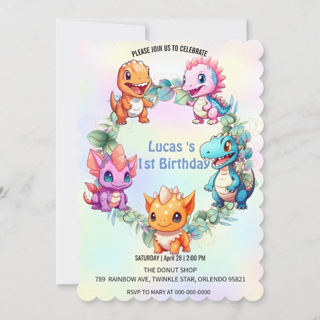 Convite Festa de aniversário de criança da selva de dinoss (Frente)