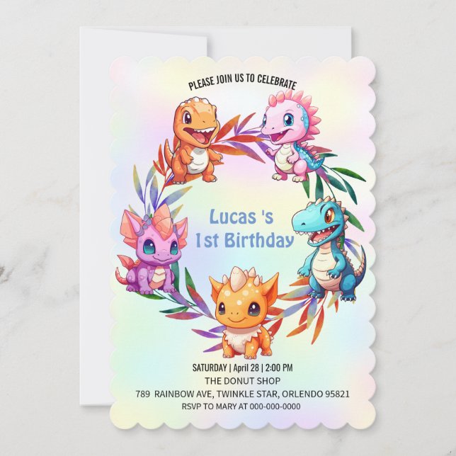 Convite Festa de aniversário de criança da selva de dinoss (Frente)