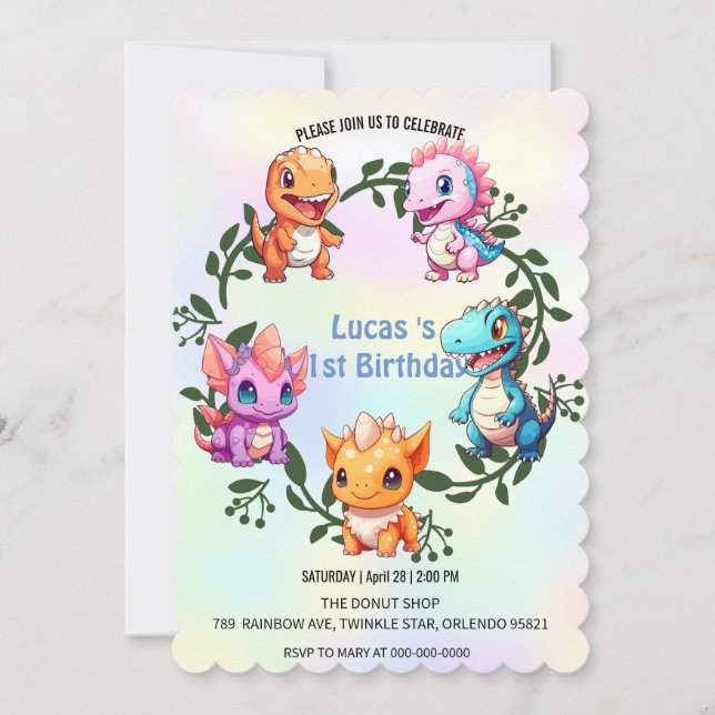 Convite Festa de aniversário de criança da selva de dinoss (Frente)