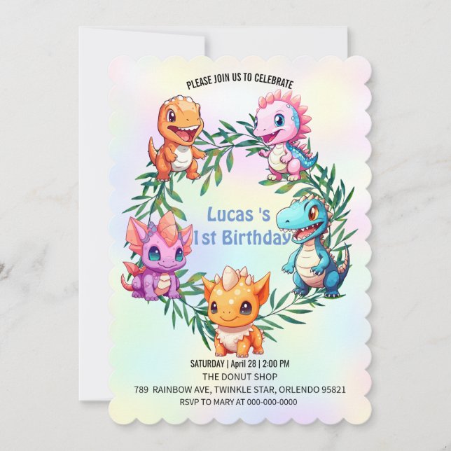 Convite Festa de aniversário de criança da selva de dinoss (Frente)