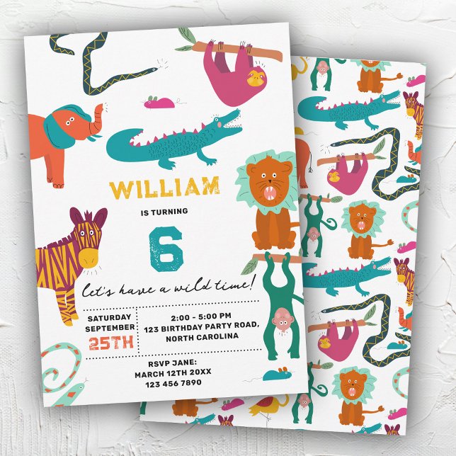Convite Festa de Aniversário de criança de Abstratos Corad (Cute Colorful Abstract Animals Kids Birthday Party Invitation)