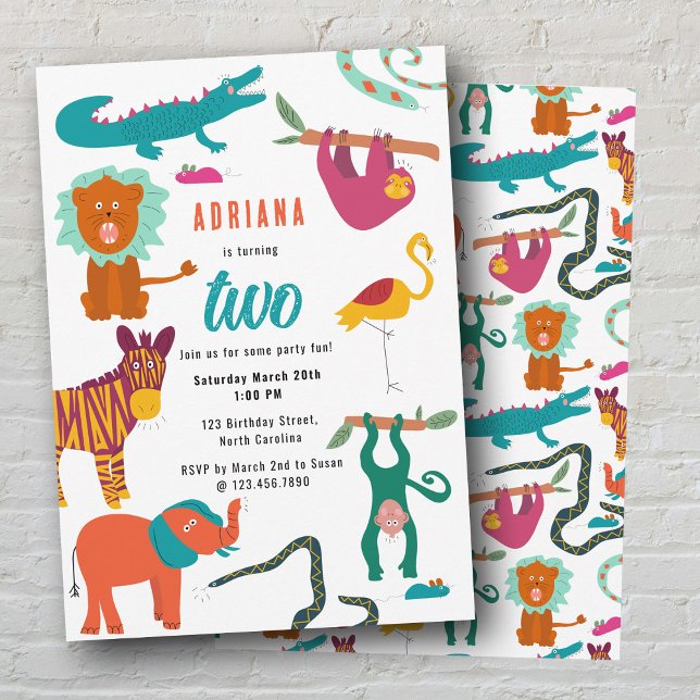 Convite Festa de Aniversário de criança de Abstratos Corad (Cute Colorful Abstract Animals Kids Birthday Party Invitation)