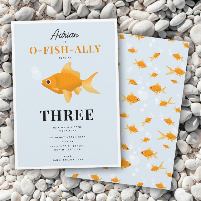 Convite Festa de Aniversário de criança de Água para Nadaç (Cute Goldfish Swimming Water Kids Birthday Party Invitation)