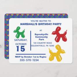 Convite Festa de Aniversário de criança de Cães Coloridos 