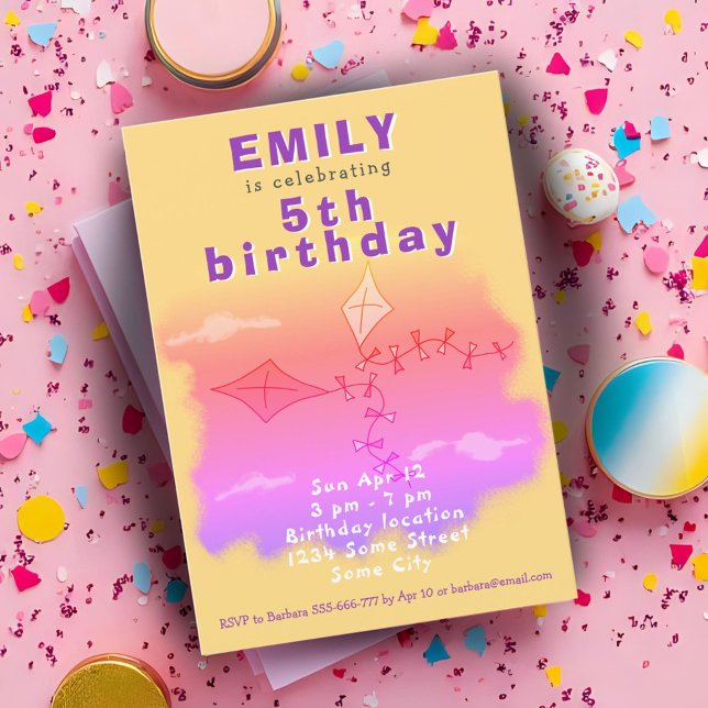 Convite Festa de Aniversário de criança de Desenho de Kite (Criador carregado)