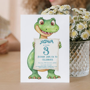 Convite Festa de Aniversário de criança de Dinossauro Verd