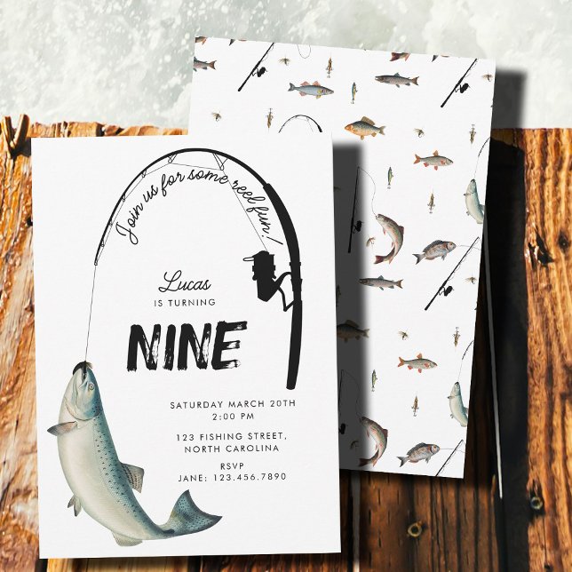 Convite Festa de Aniversário de criança de Diversão de Enr (Fishing Fish Theme Reel Fun Kids Birthday Party Invitation)