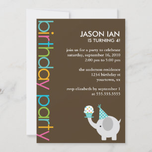 Convite Festa de Aniversário de criança de Elefante Colo