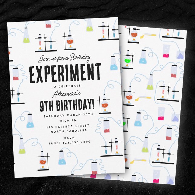Convite Festa de Aniversário de criança de Experiência em  (Chemistry Science Experiment Kids Birthday Party Invitation)