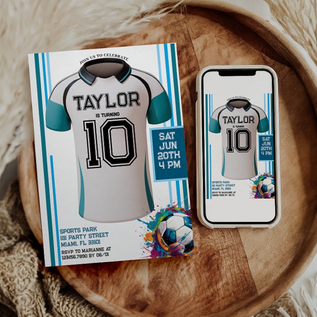 Convite Festa de Aniversário de criança de Futebol Azul Sp (Criador carregado)