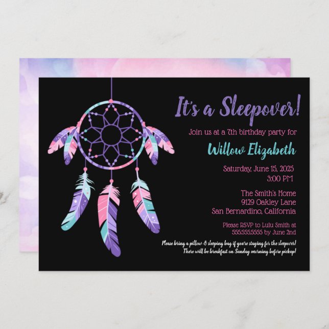 Convite Festa de Aniversário de criança de Sonho Capturado (Frente/Verso)