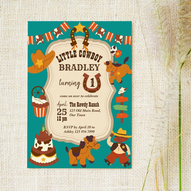 Convite Festa de aniversário de criança de vaqueiro (Criador carregado)