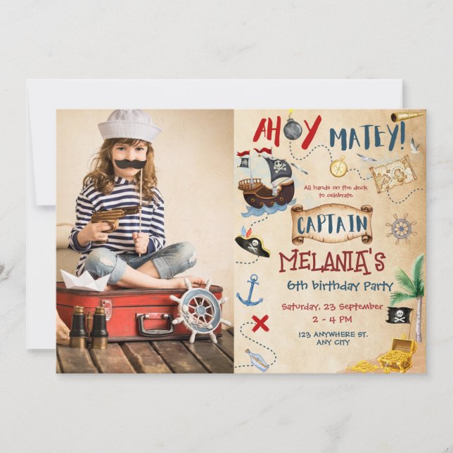 Convite Festa de aniversário de criança do Capitão Treasur (Frente)