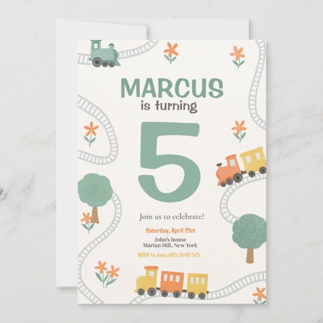 Convite Festa de Aniversário de criança do comboio Viagem (Frente)