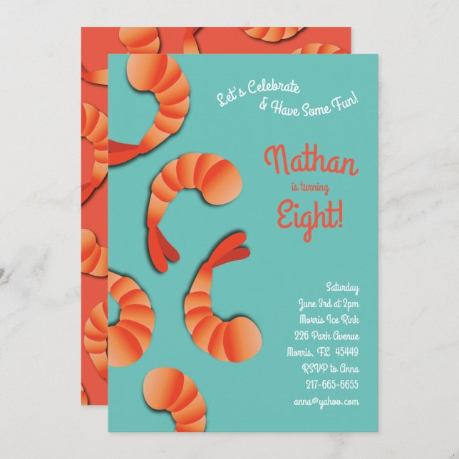 Convite Festa de Aniversário de criança do Shrimp (Frente/Verso)