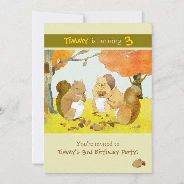 Convite Festa de Aniversário de criança dos Esquilos Munch (Frente)