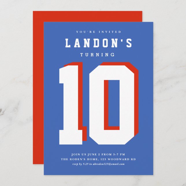 Convite Festa de aniversário de criança fanática desportiv (Frente/Verso)