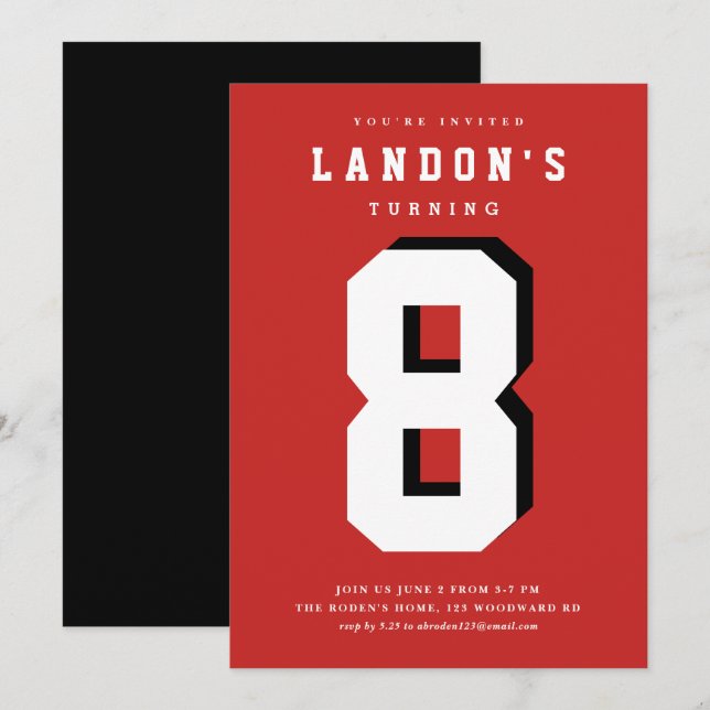 Convite Festa de aniversário de criança fanática desportiv (Frente/Verso)