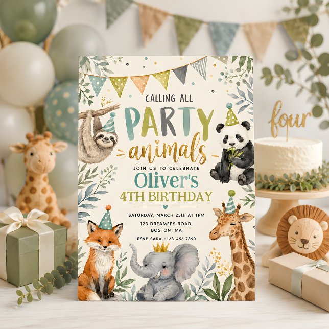 Convite Festa de Aniversário de Crianças Animais (Criador carregado)