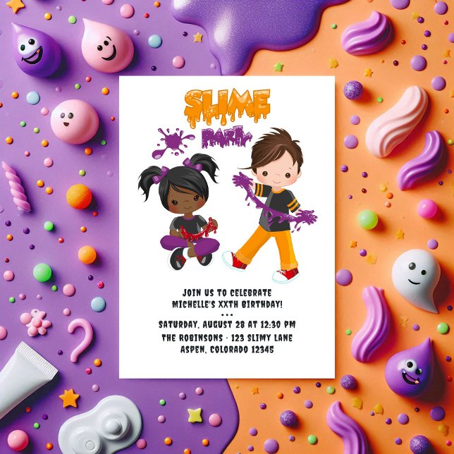 Convite Festa de Aniversário de Crianças Bonitas (Cute Kids Slime Party Birthday Photo Invitation)