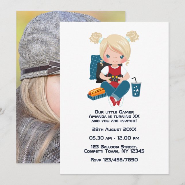 Convite Festa de Aniversário de Crianças com Tema de Jogos (Frente/Verso)